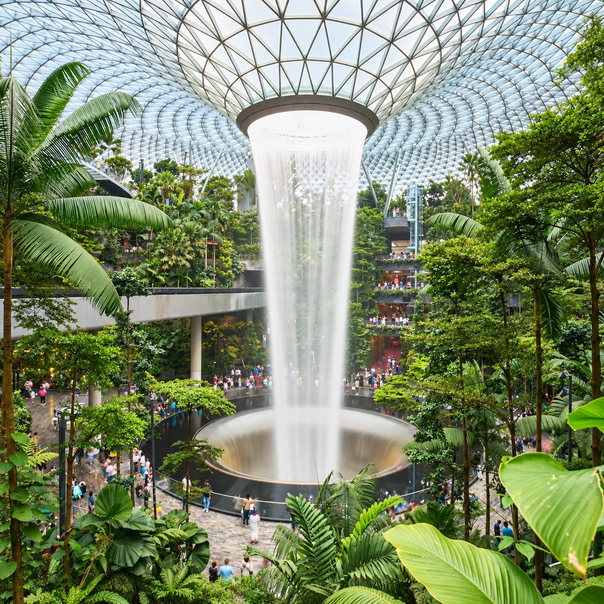 Jewel Changi Airport’s Rain Vortex and indoor garden in Singapore